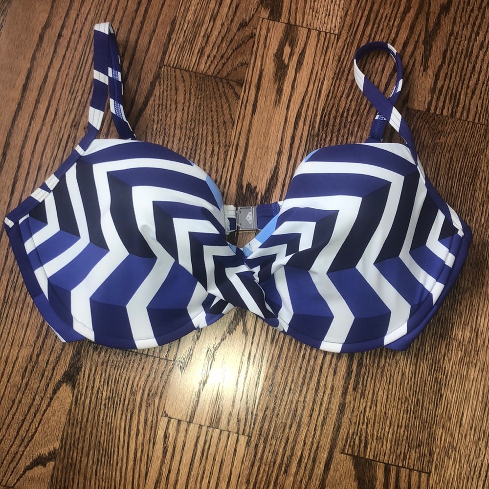 Gottex Navy and White Zigzag Bikini Top